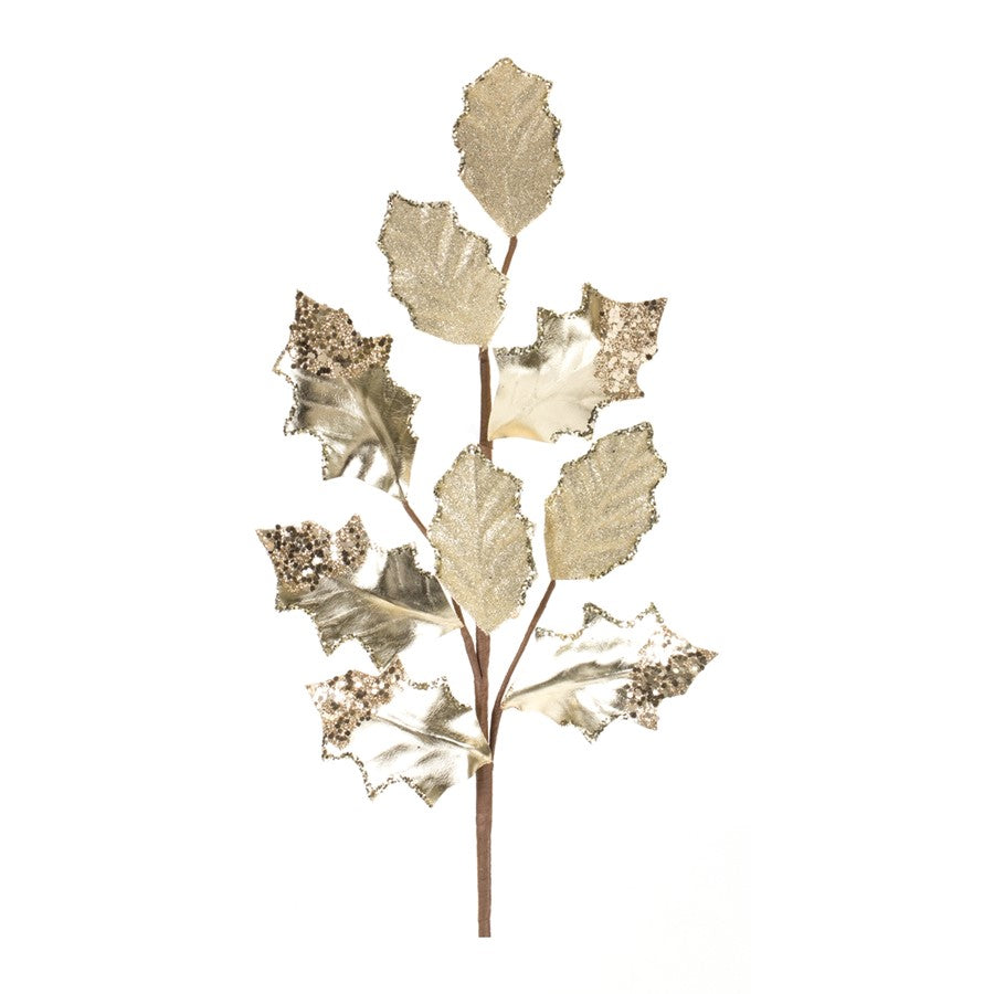 Melrose International Glittered Holly Leaf Spray, Set of 6, Champagne - 86405DS