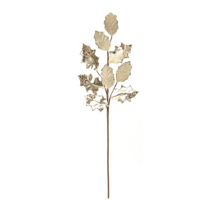 Melrose International Glittered Holly Leaf Spray, Set of 6, Champagne