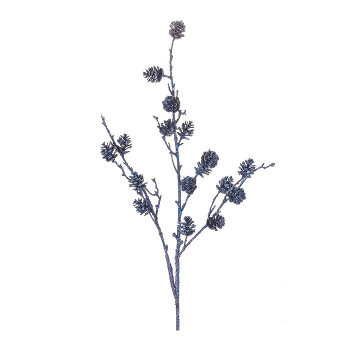 Melrose International Pine Cone Twig Spray, Set of 6, Blue/Silver - 86409DS