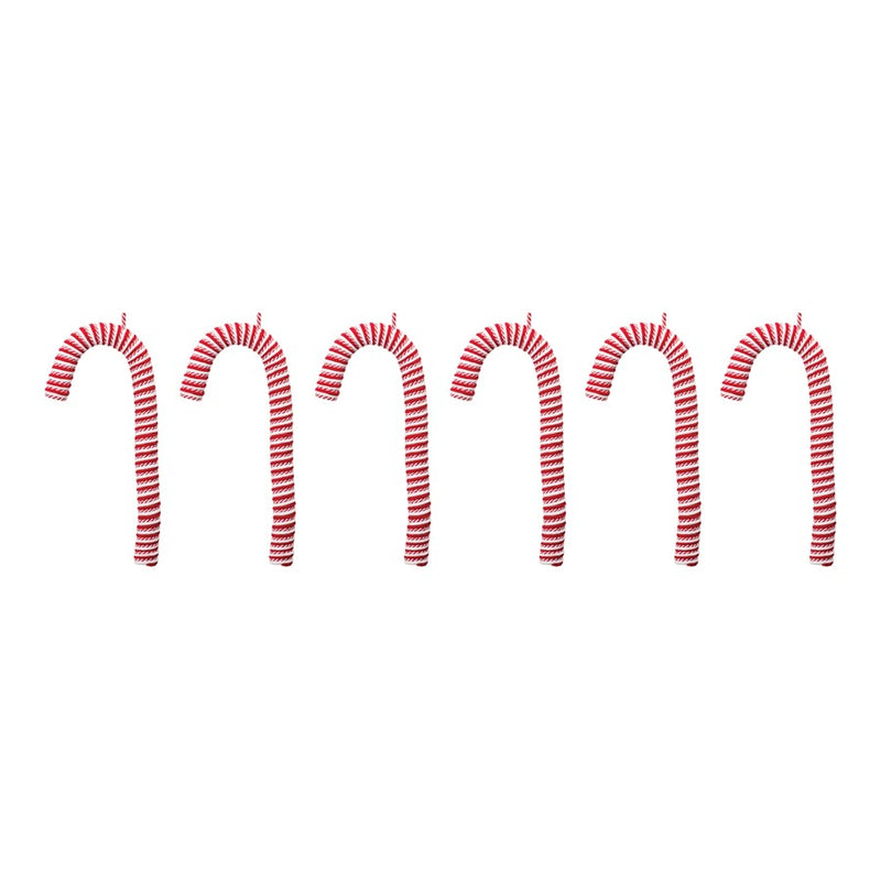 Melrose International Fabric Candy Cane Ornament, Set of 6, White/Red