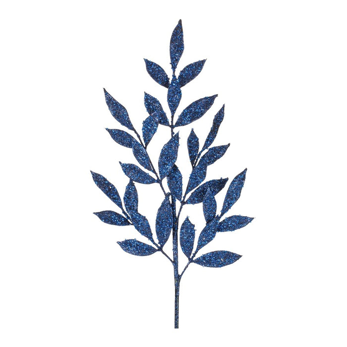Melrose International Glittered Leaf Spray, Set of 12, Blue - 86416DS