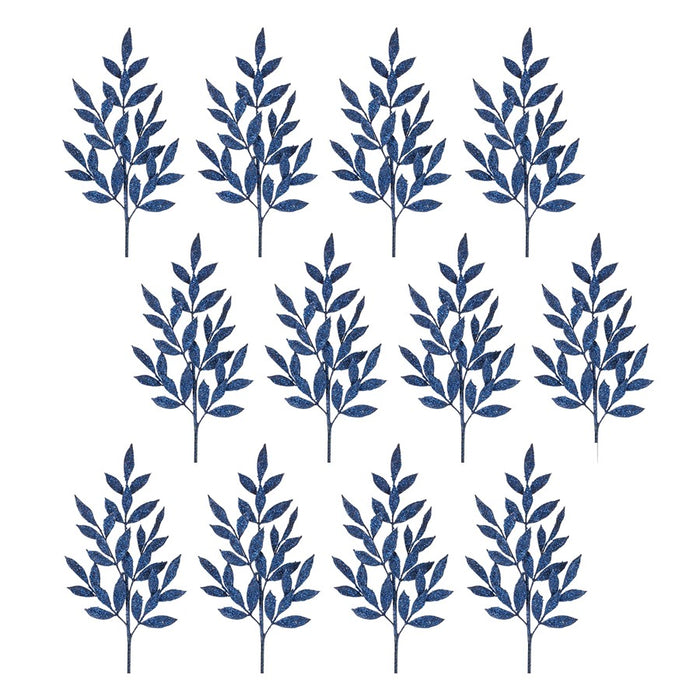 Melrose International Glittered Leaf Spray, Set of 12, Blue