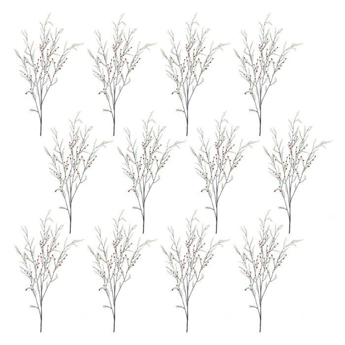 Melrose International Pine Branch, Set of 12, Green/Red
