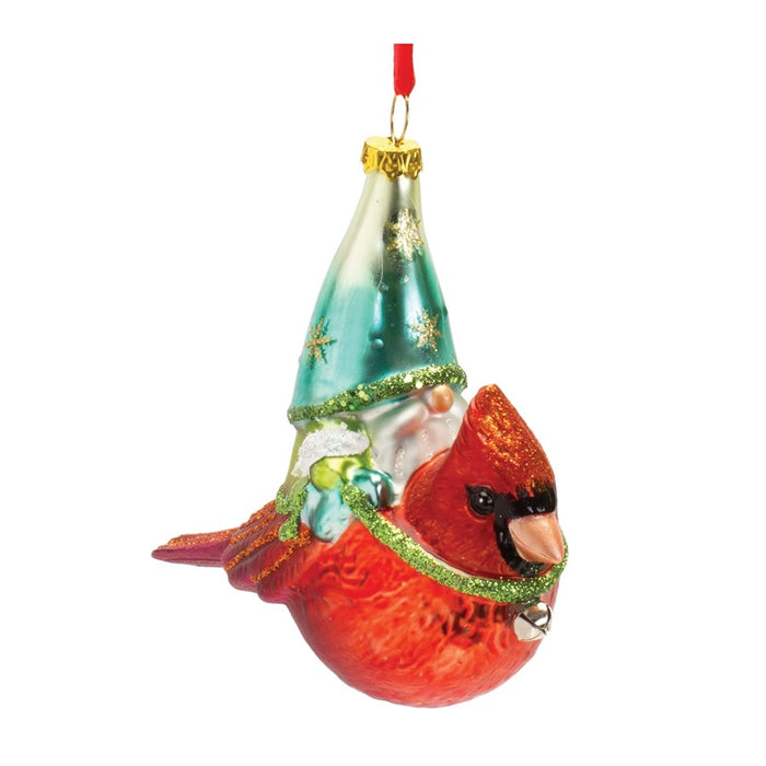 Melrose Glass Gnome/Cardinal Bird Ornament, Set of 6, Red/Green - 86429DS