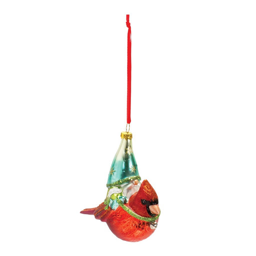 Melrose Glass Gnome/Cardinal Bird Ornament, Set of 6, Red/Green