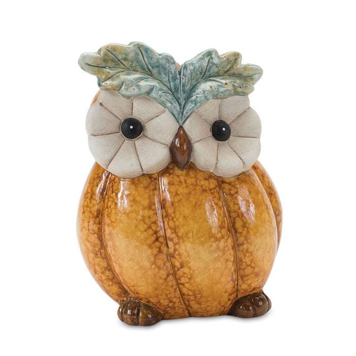 Melrose Terra Cotta Pumpkin, Owl Figurine, Set of 2, White/Orange
