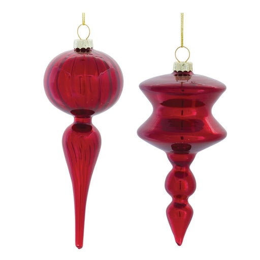 Melrose International Glass Finial Drop Ornament, Set of 12, Red - 86436DS