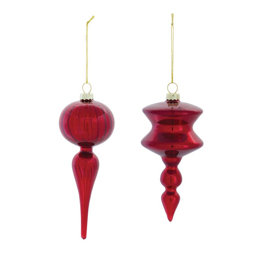 Melrose International Glass Finial Drop Ornament, Set of 12, Red