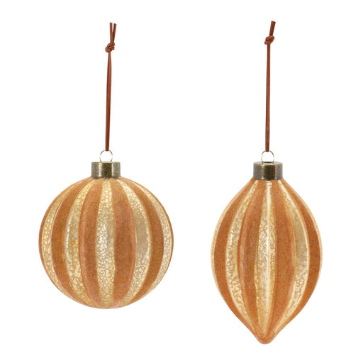 Melrose International Ribbed Glass Ornamnet, Set of 12, Gold/Brown