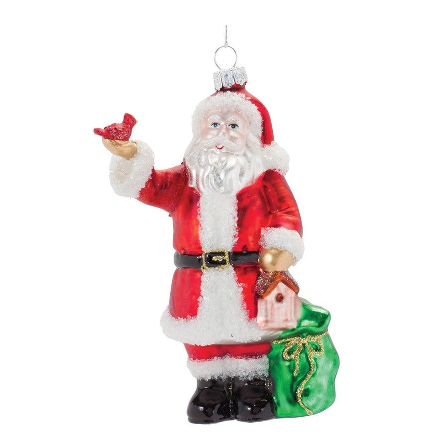 Melrose Glass Santa/Cardinal Bird Ornament, Set of 6, Red/Green/White - 86439DS