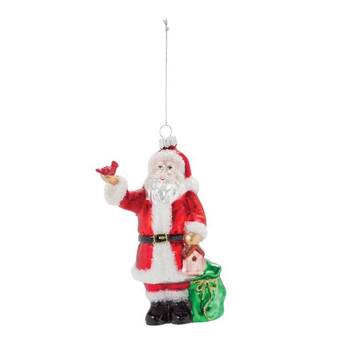 Melrose Glass Santa/Cardinal Bird Ornament, Set of 6, Red/Green/White