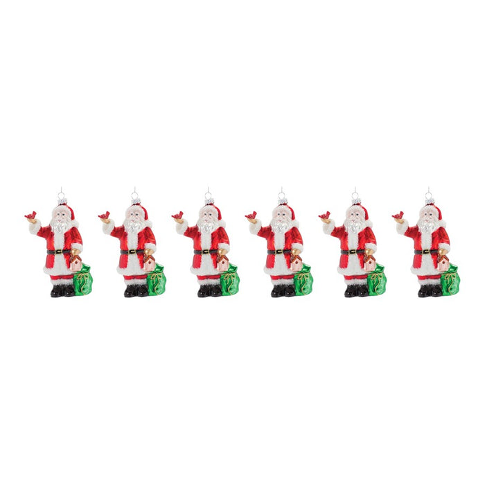 Melrose Glass Santa/Cardinal Bird Ornament, Set of 6, Red/Green/White