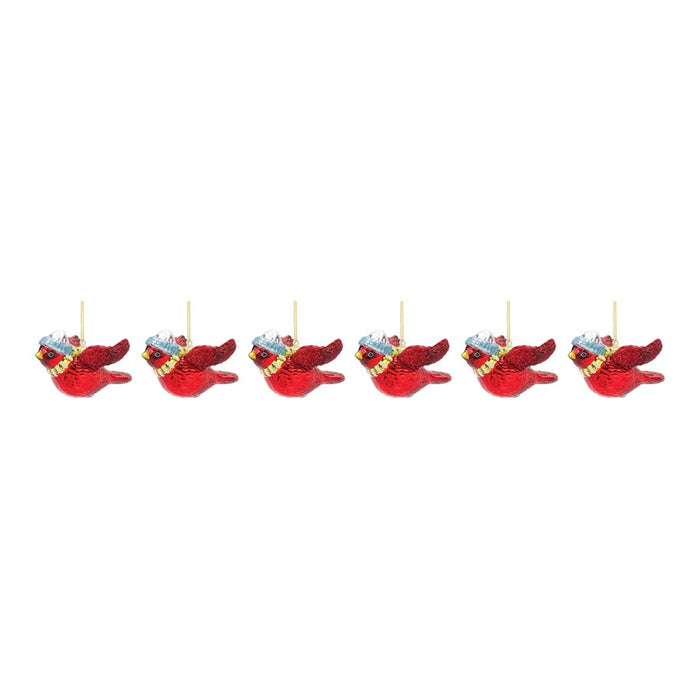 Melrose International Glass Cardinal Bird Ornament, Set of 6, Red/Blue