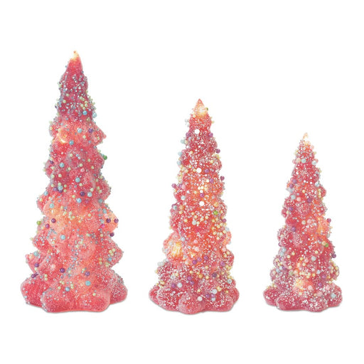 Melrose LED Tree/Rainbow Pearl Ornaments, Set of 3, Pink/White - 86444DS