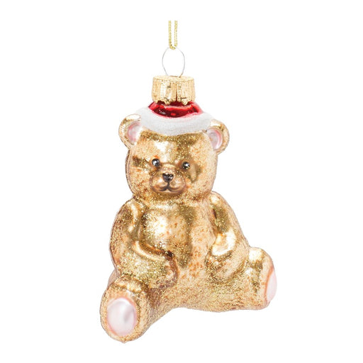 Melrose International Glass Teddy Bear Ornament, Set of 12, Gold/Red - 86445DS