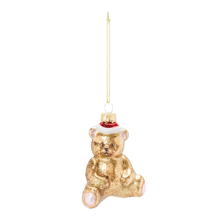 Melrose International Glass Teddy Bear Ornament, Set of 12, Gold/Red