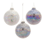 Melrose Irridescent Glass Ball Ornament, Set of 12, Silver/Blue/White - 86454DS