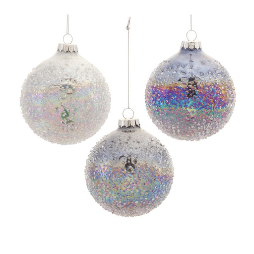 Melrose Irridescent Glass Ball Ornament, Set of 12, Silver/Blue/White - 86454DS