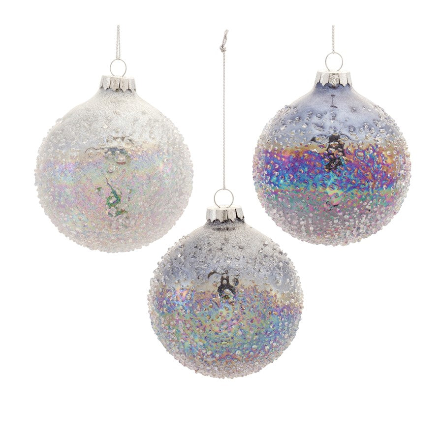 Melrose Irridescent Glass Ball Ornament, Set of 12, Silver/Blue/White - 86454DS