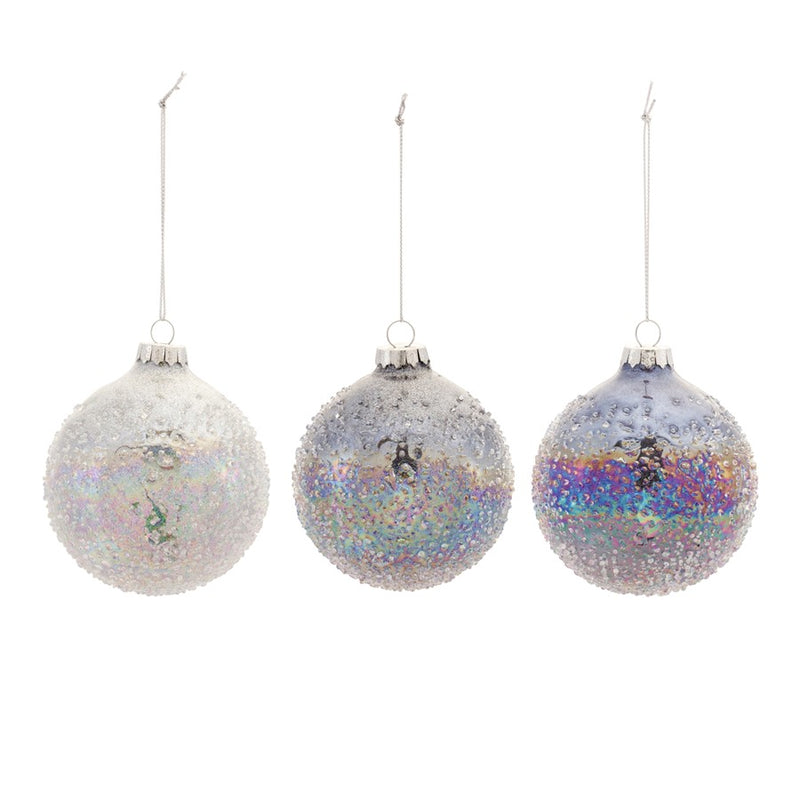 Melrose Irridescent Glass Ball Ornament, Set of 12, Silver/Blue/White