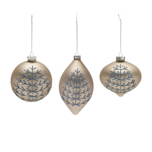 Melrose Champagne Glittered Ball Ornament, Set of 6, Silver/Blue