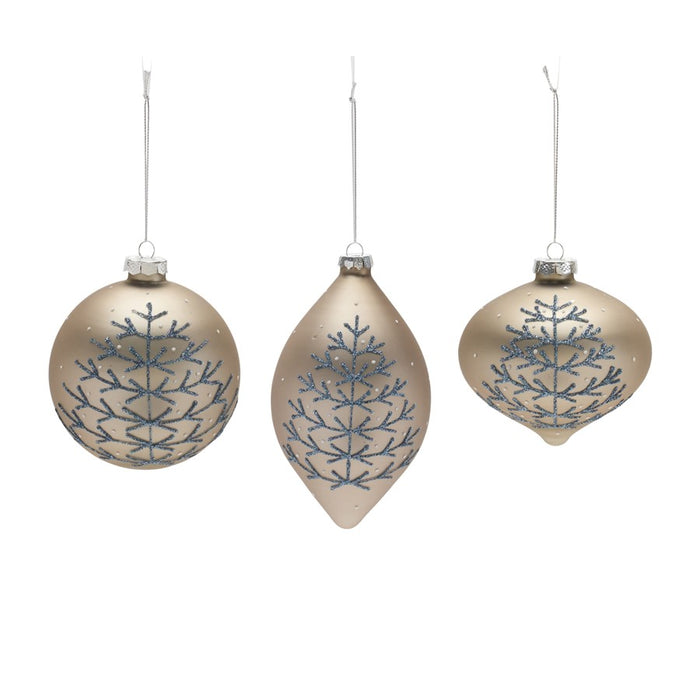 Melrose Champagne Glittered Ball Ornament, Set of 6, Silver/Blue