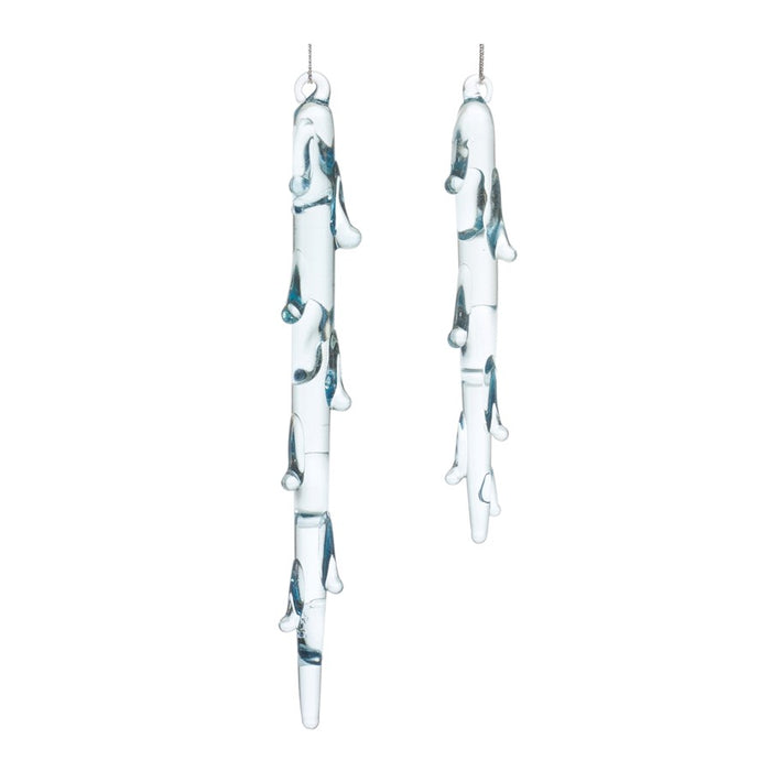 Melrose Melted Glass Icicle Drop Ornament, Set of 12, Blue - 86466DS
