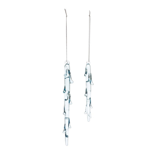 Melrose Melted Glass Icicle Drop Ornament, Set of 12, Blue