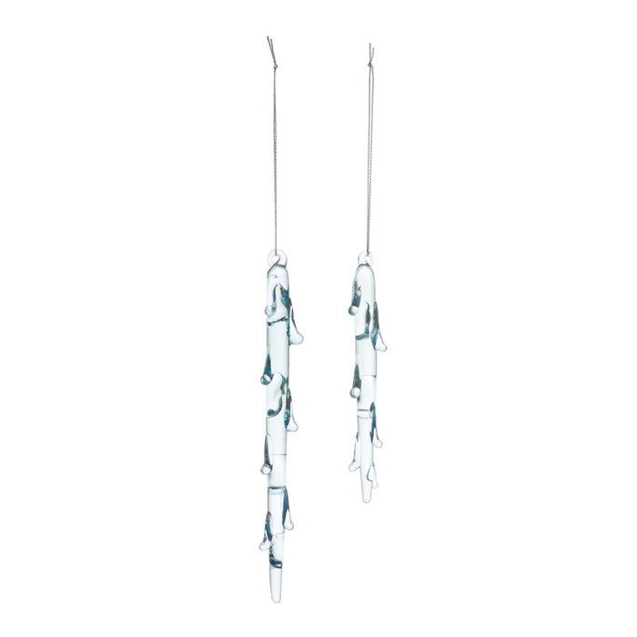 Melrose Melted Glass Icicle Drop Ornament, Set of 12, Blue