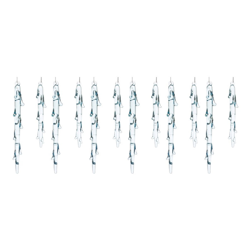 Melrose Melted Glass Icicle Drop Ornament, Set of 12, Blue