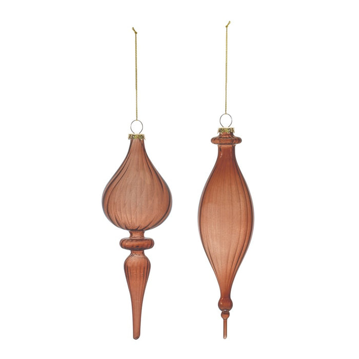 Melrose International Ribbed Glass Finial Ornament, Set of 6, Brown