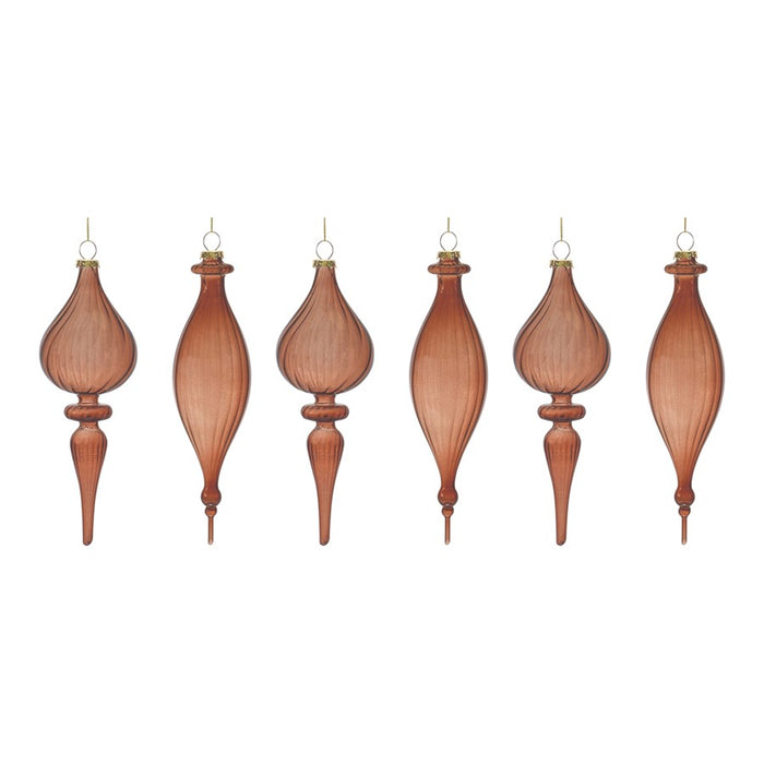 Melrose International Ribbed Glass Finial Ornament, Set of 6, Brown