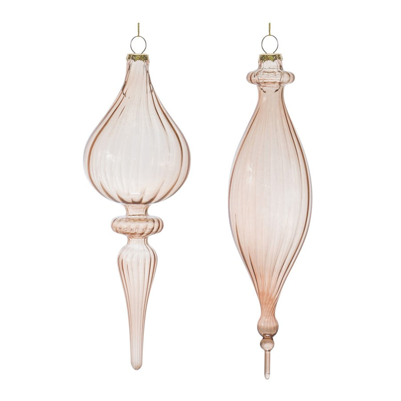 Melrose International Ribbed Glass Finial Ornament, Set of 6, Rose/Gol - 86468DS