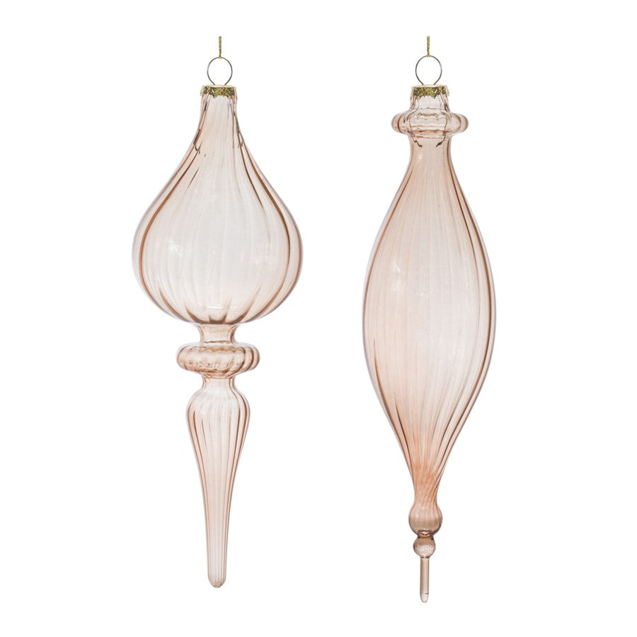 Melrose International Ribbed Glass Finial Ornament, Set of 6, Rose/Gol - 86468DS