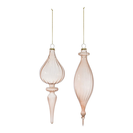Melrose International Ribbed Glass Finial Ornament, Set of 6, Rose/Gol