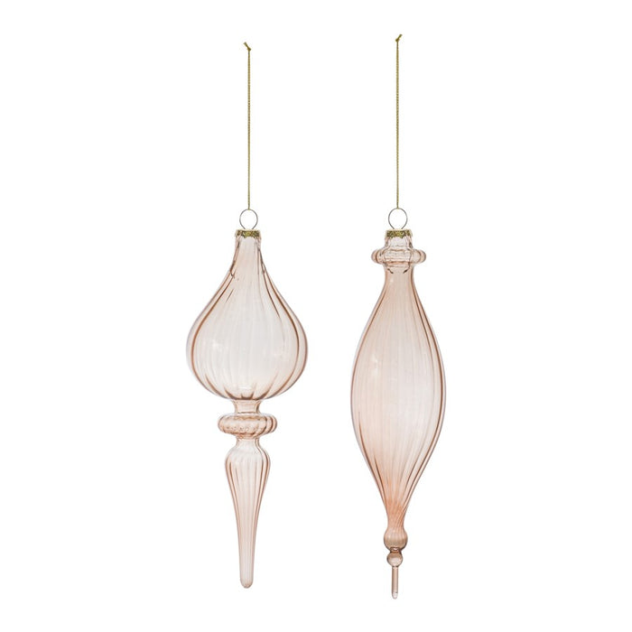 Melrose International Ribbed Glass Finial Ornament, Set of 6, Rose/Gol
