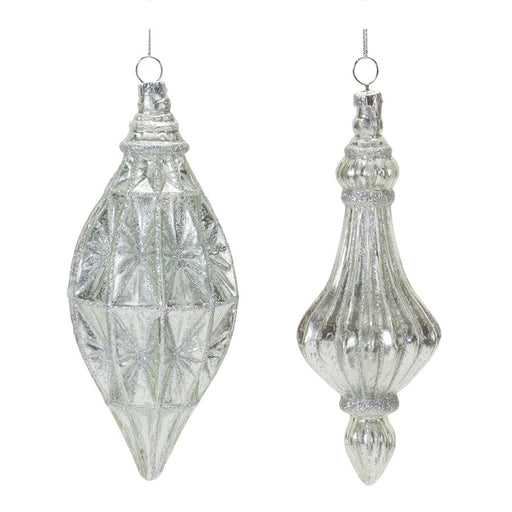 Melrose International Glittered Glass Drop Ornament, Set of 12, Silver - 86469DS