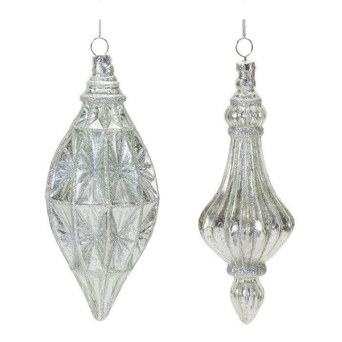 Melrose International Glittered Glass Drop Ornament, Set of 12, Silver - 86469DS