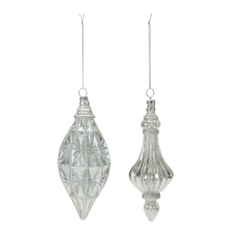 Melrose International Glittered Glass Drop Ornament, Set of 12, Silver