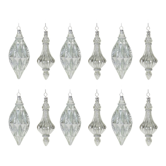 Melrose International Glittered Glass Drop Ornament, Set of 12, Silver