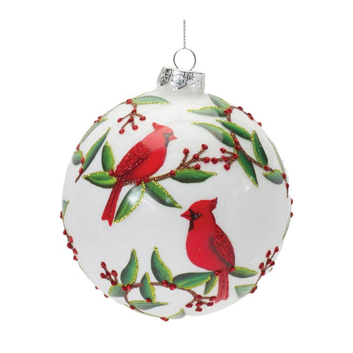 Melrose Cardinal Bird Ball Ornament, Set of 6, Green/White/Red - 86472DS