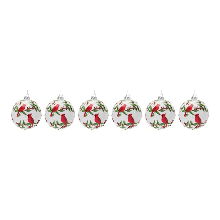 Melrose Cardinal Bird Ball Ornament, Set of 6, Green/White/Red