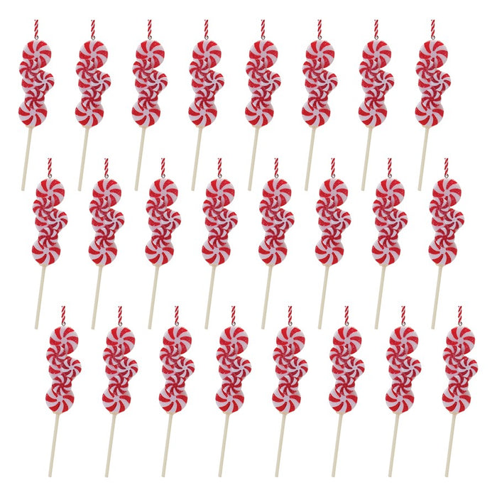 Melrose Peppermint Candle Drop Ornament, Set of 24, White/Red