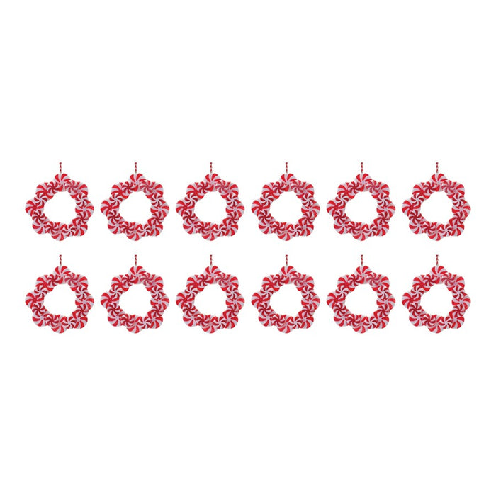 Melrose Peppermint Candle Wreath Ornament, Set of 24, Red/White