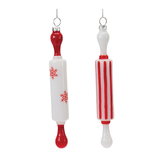 Melrose International Glass Rolling P, Ornament, Set of 12, Red/White - 86477DS