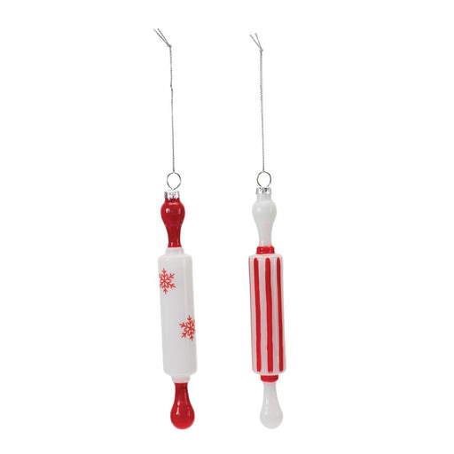 Melrose International Glass Rolling P, Ornament, Set of 12, Red/White
