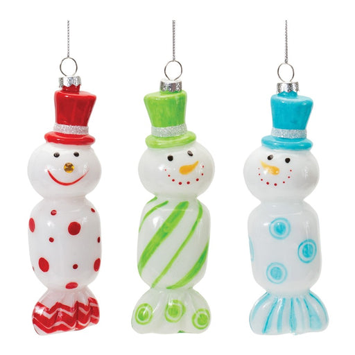 Melrose Glass Snowman Candy Ornament, Set of 12, Green/Red/Blue - 86478DS