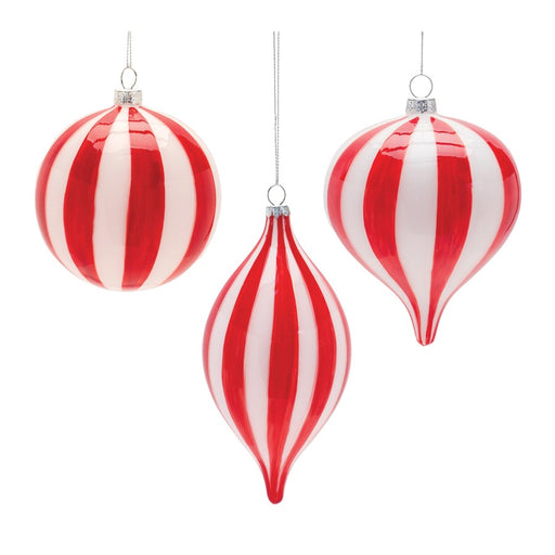 Melrose International Striped Glass Ornament, Set of 6, White/Red - 86479DS