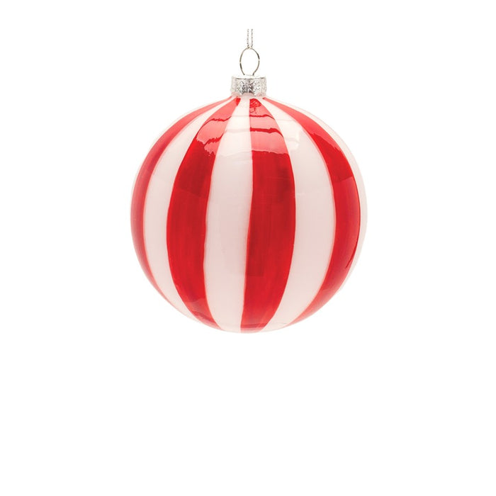 Melrose International Striped Glass Ornament, Set of 6, White/Red