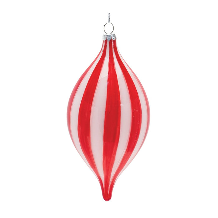 Melrose International Striped Glass Ornament, Set of 6, White/Red